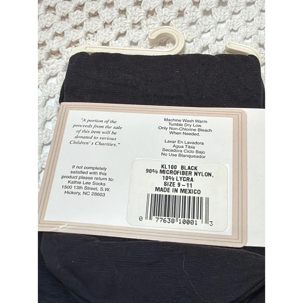 VTG NOS Kathie Lee Womens Trouser Socks Microfiber Black Cream 2 Pair Sz 9-11‎